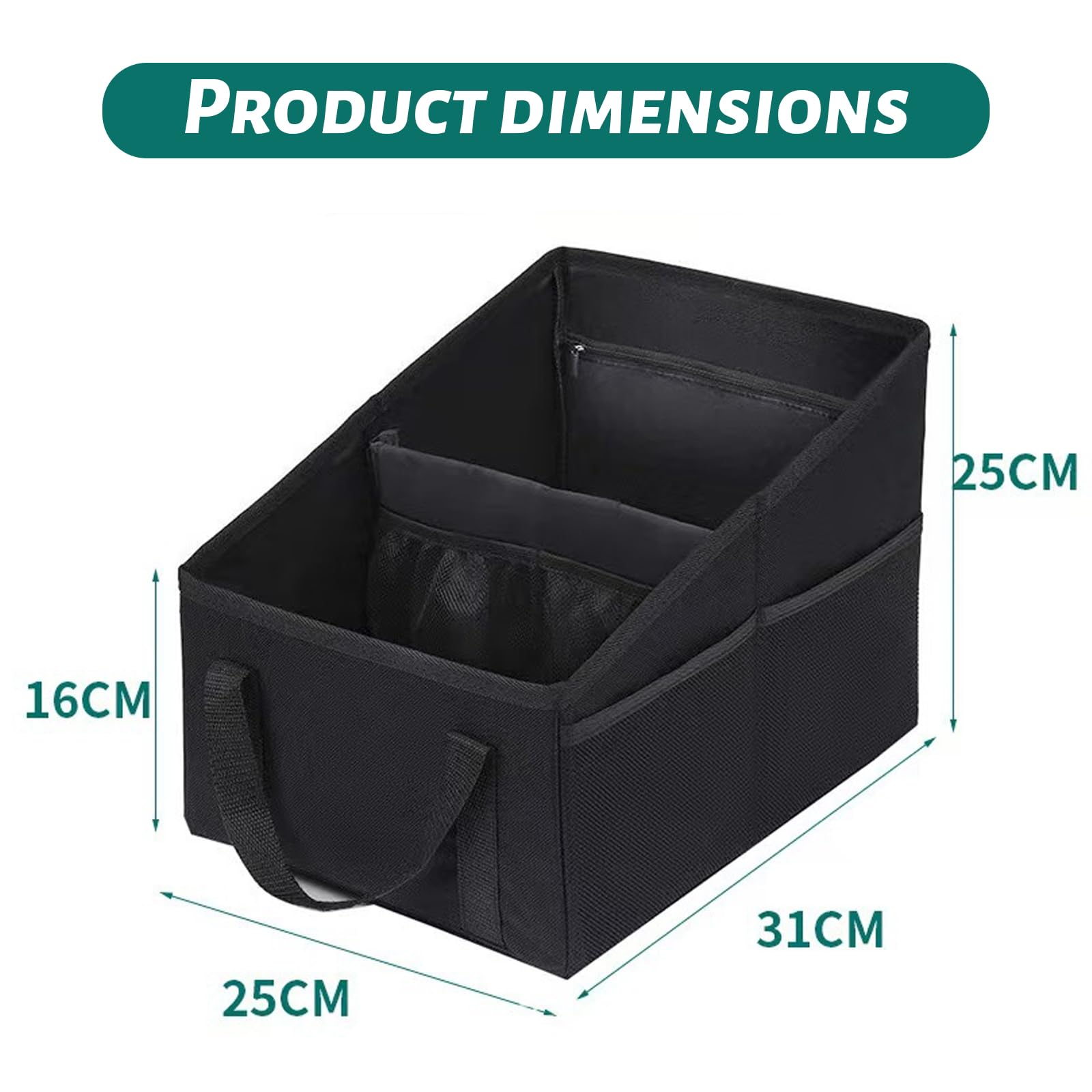 Zyiphor Foldable Car Backseat Organiser with Dividers, Handles & Multiple Mesh Pockets for Toys Books, Snacks & Nappies - Black - Image 3