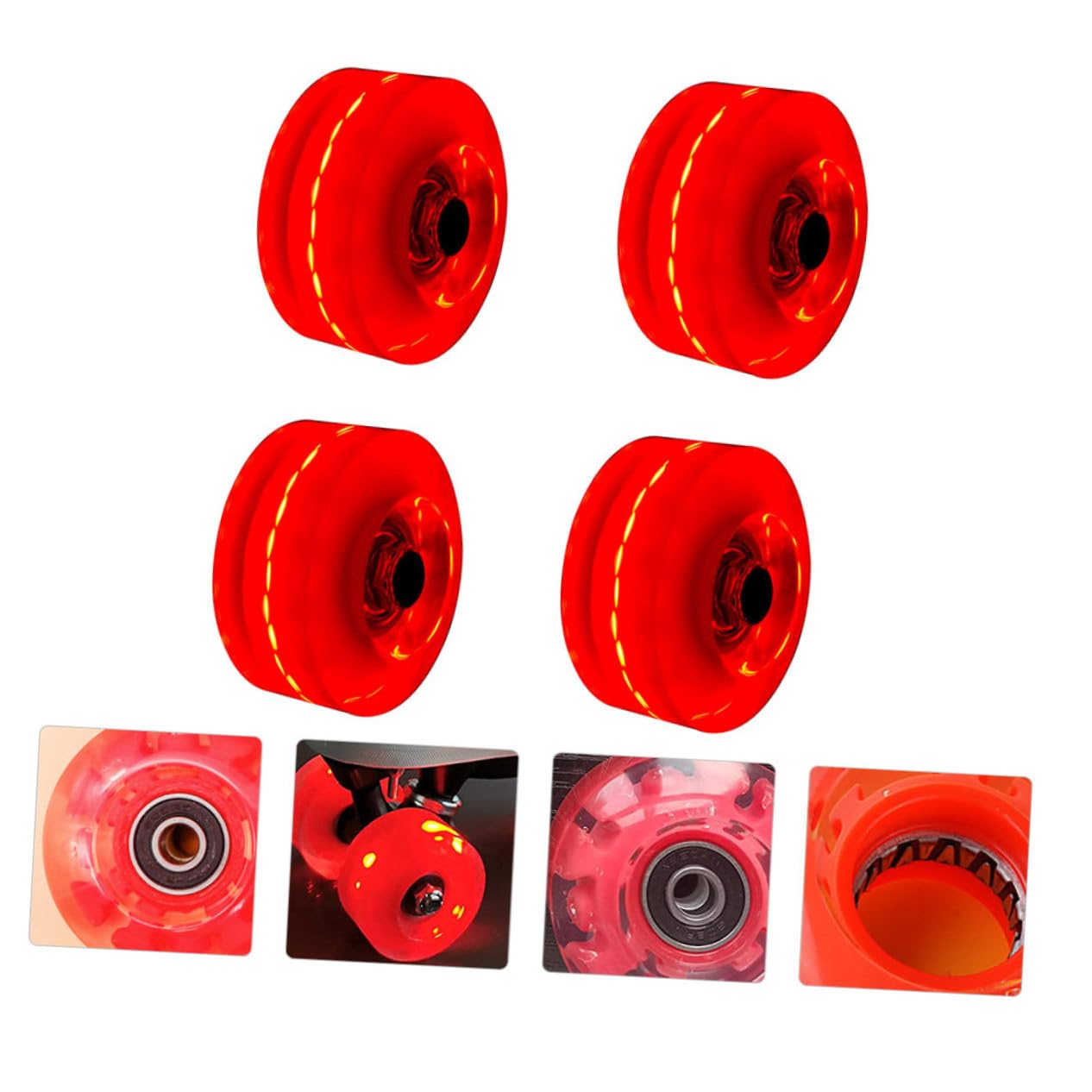 Ruote Pattini per Roller Skate 4 Pezzi in Pu Rosse, Luci Flash | Pattini a Doppia , Pratica Quotidiana e Uso Indoor, Set Accessori LED Riduzione Attrito