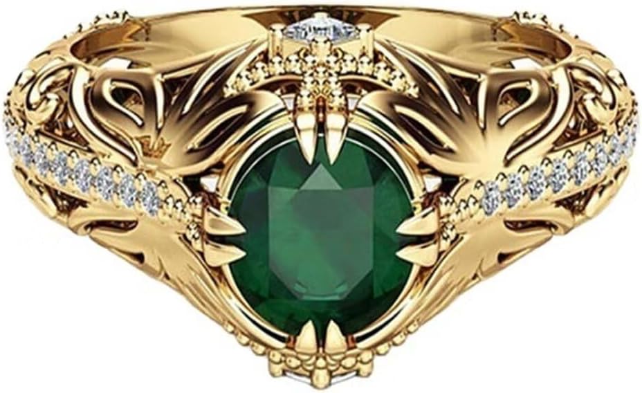 Fashion Ring Grandmother Green Zircon Diamond Ring 14k Gold Emerald Diamond Ring Women Anniversary Engagement Wedding Gemstone Ring Size 6-10 (US Code 9)