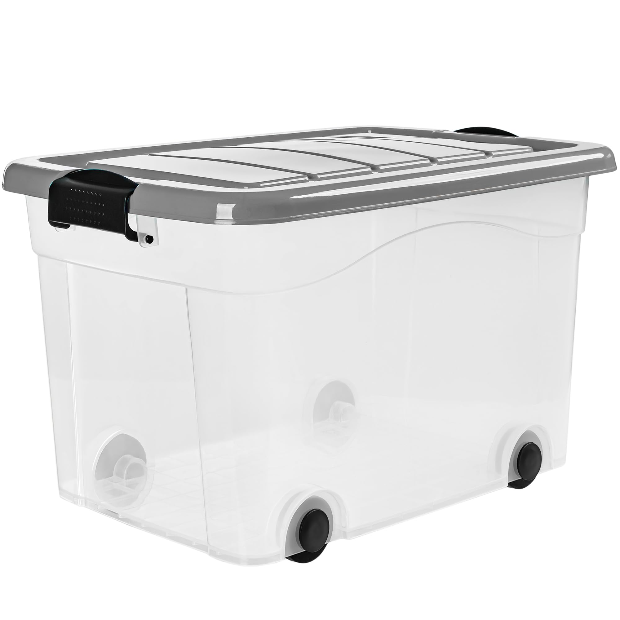 KONZEPT Aufbewahrungsbox mit Deckel & Rollen Set 3 Stk. 53X40x32cm 40L, Transparent, Stapelboxen mit Deckel, Vielseitig Einsetzbar zu Hause & Büro