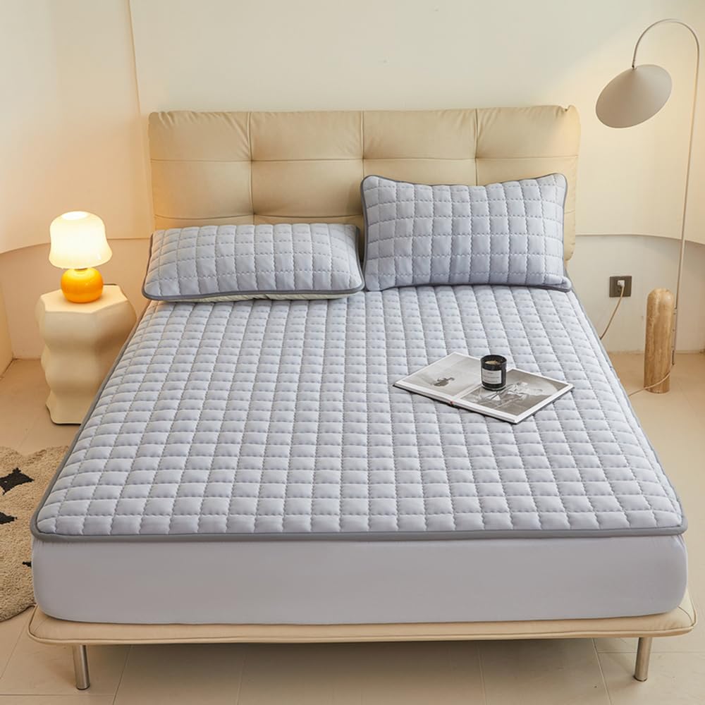 Queen Mattress Protector Waterproof Machine Washable Curved Lattice Mattress Cover Fitted Sheet Style with Deep Pocket Fits Mattresses Up to 15