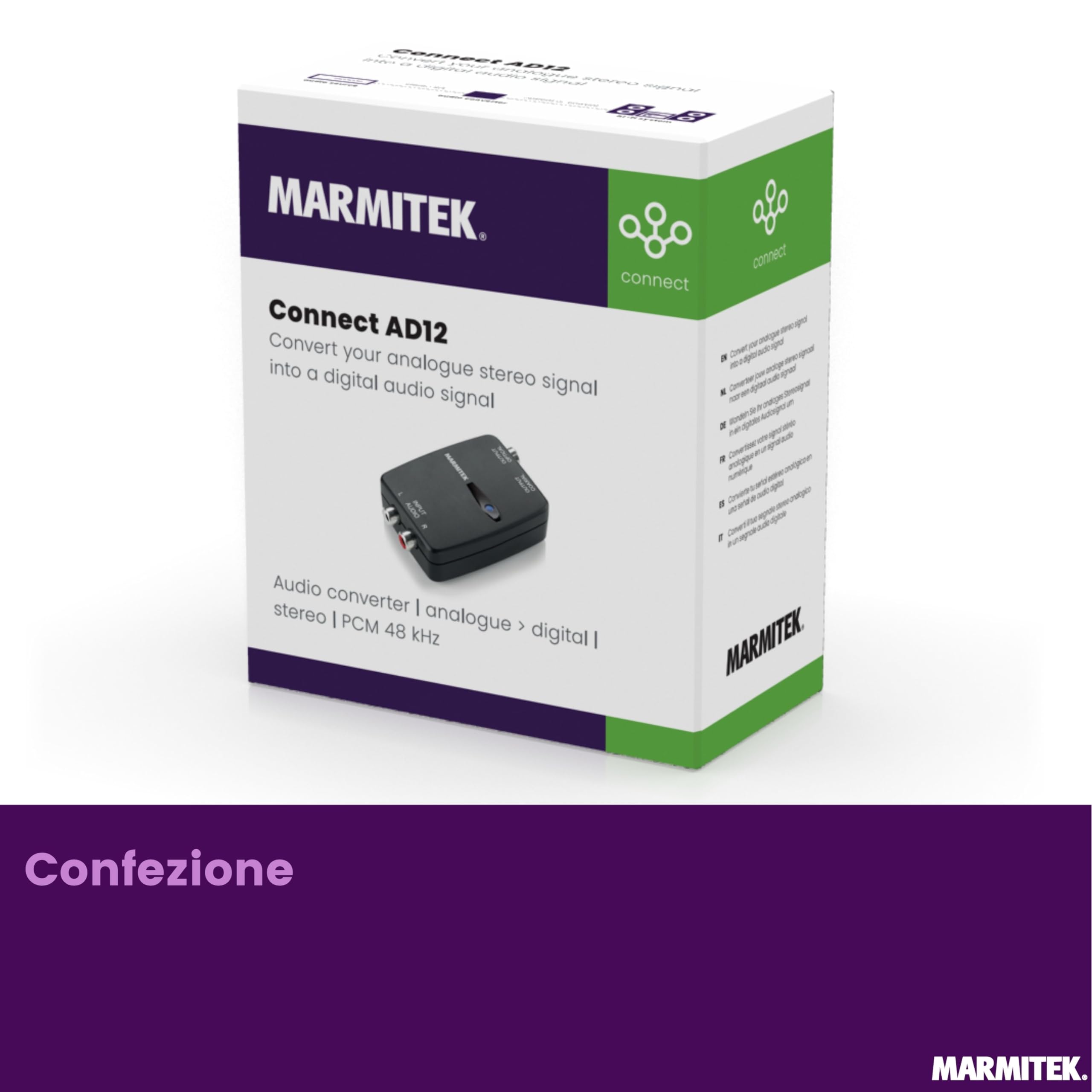 Marmitek Connect AD12 - Convertitore ADC audio analogico digitale RCA | Convertitore audio per TV, amplificatore e soundbar, RCA a Toslink o coassiale, LPCM 48 kHz e Plug & Play