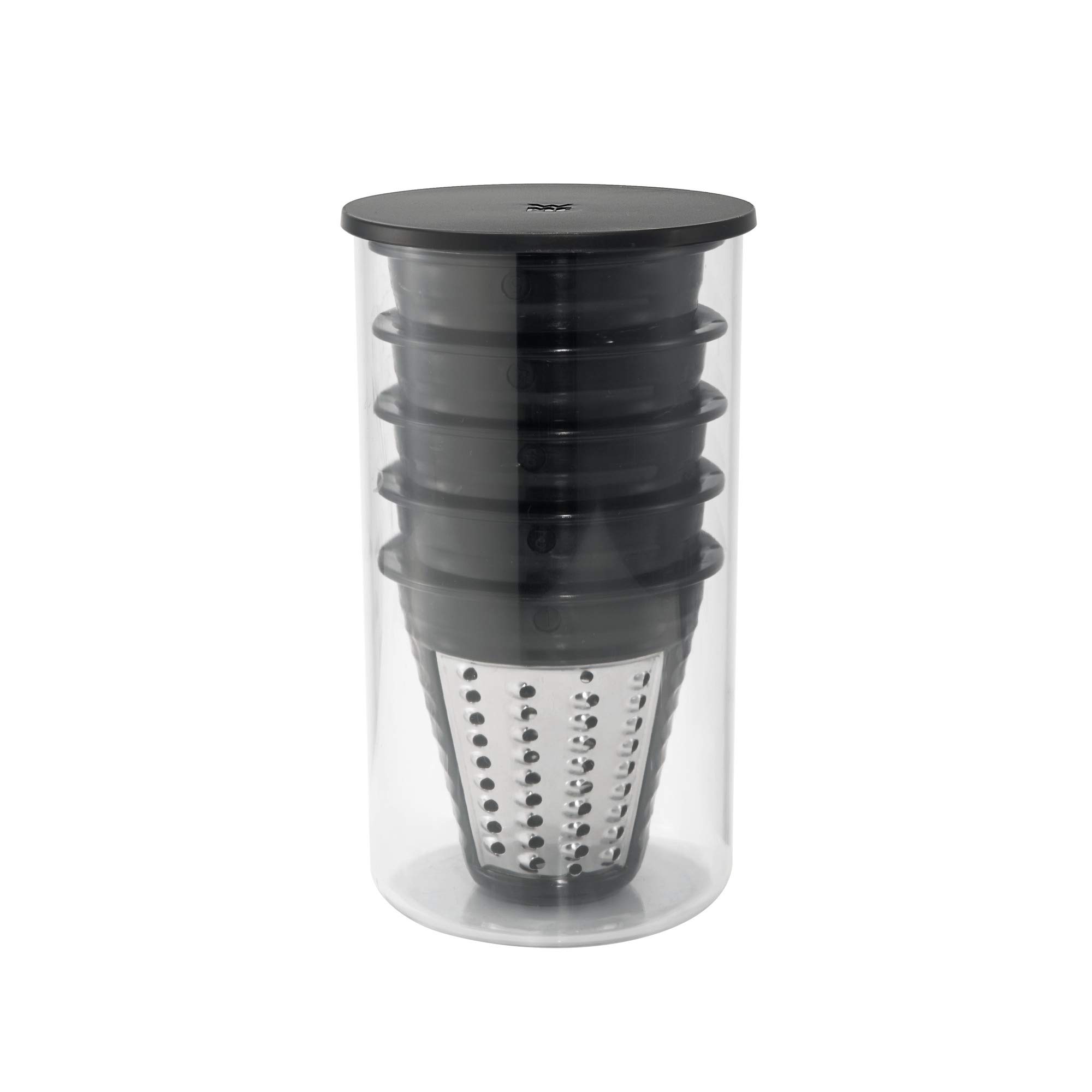 WMF Kitchenminis - Rallador Eléctrico con Accesorios Salad-To-Go, 150 W, Cromargan, 2 Velocidades, Negro/Plateado
