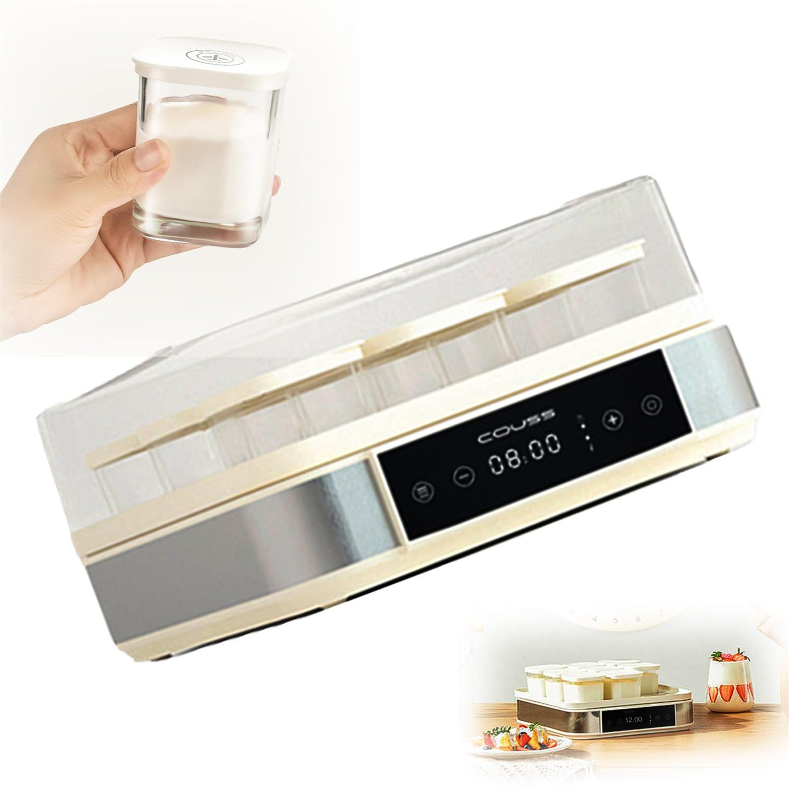 Yogurtiera Digitale, 1200 Ml, Con 5 Barattoli Di Vetro - Termostato Regolabile, Timer, Senza BPA, Per Yogurt Fatto In Casa