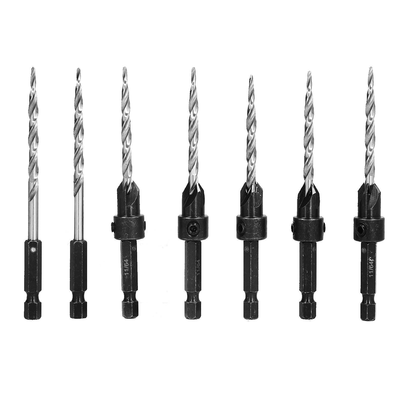 Juego de brocas avellanadas cónicas, 11/64 de repuesto con llave de cuello, juego de brocas avellanadas de madera con vástago hexagonal ajustable de 1/4 pulgadas