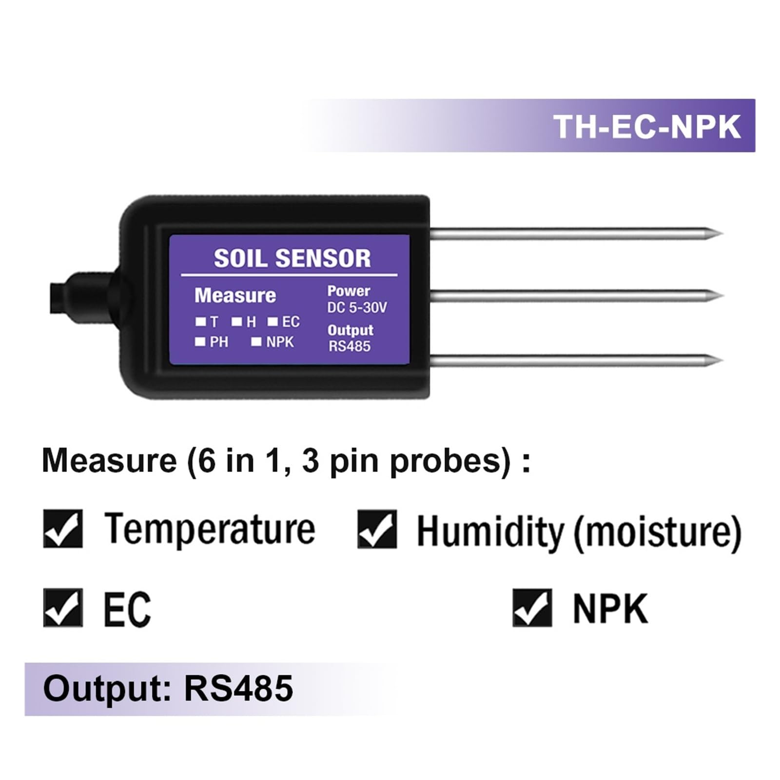 RS485 Modbus Czujnik gleby 7 w 1 Pomiar wilgotności gleby Temperatura Wilgotność EC PH NPK(TH-EC-NPK)