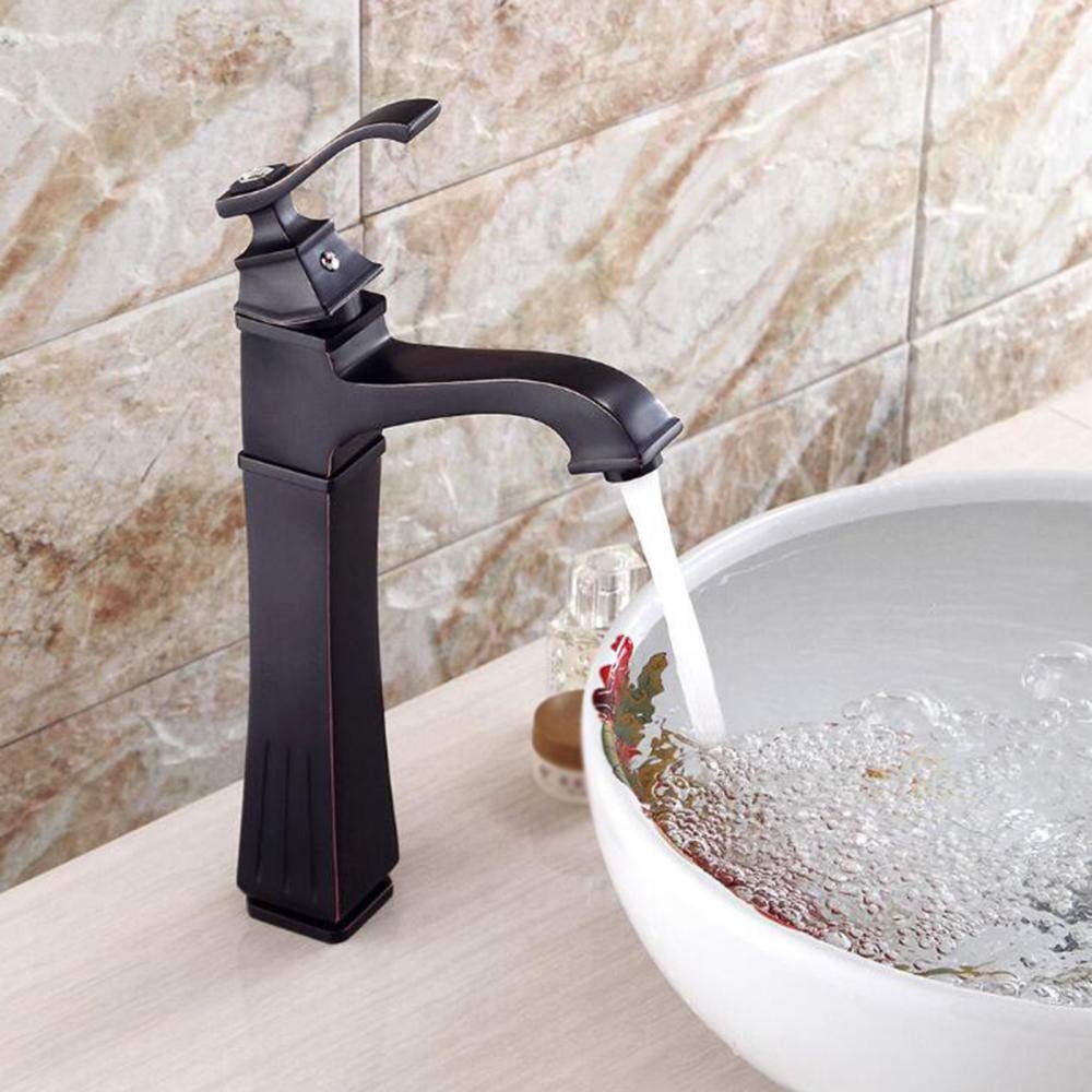 Robinet de lavabo noir antique en laiton véritable pour vasque rétro
