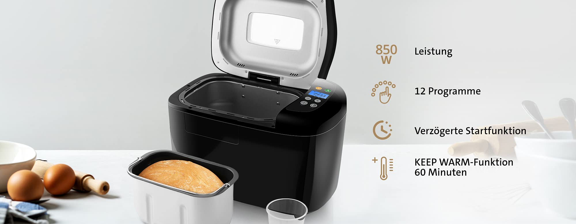 ETA Brotbackautomat Harmony 2 I 850W I 12 Automatikprogramme I Warmhaltefunktion I Timer I Antihaftbeschichtung I Marmelade und Joghurt Programm