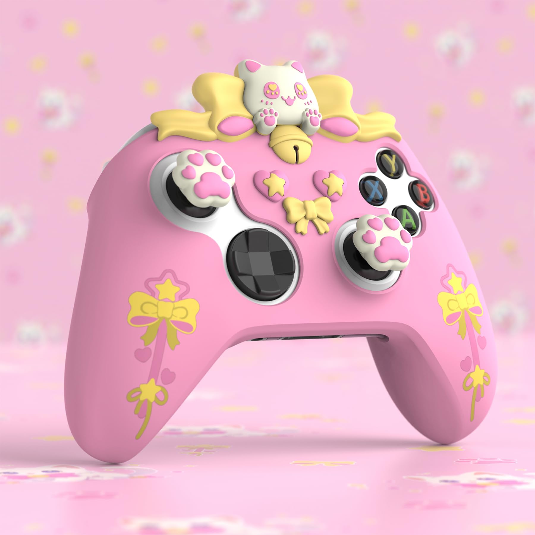 playvital Cover Silicone per Xbox Series X S Joystick,Custodia Controller Skin Antiscivolo Protettiva&6 Copri Levette Analogiche-Gattino Carino-Rosa