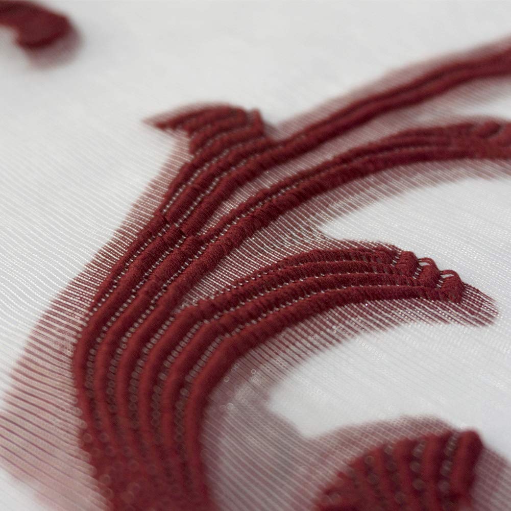 NAPEARL Tie Up Curtains Jacquard Balloon Curtains for Kitchen Window, Ajustable Rod Pocket Sheer Curtain Valance for Bathroom Small Window, 1 Panel (42W x 63L, Burgundy)