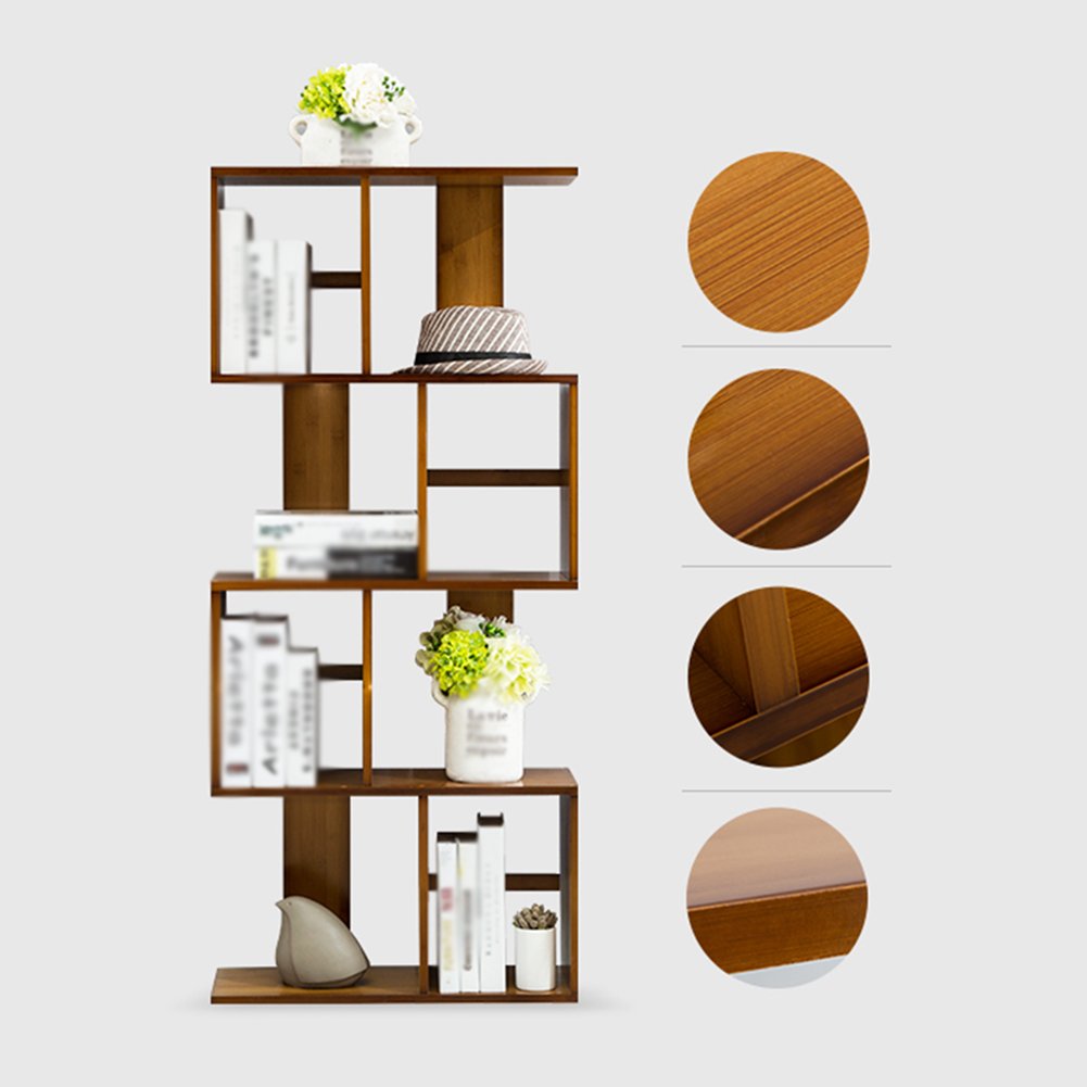 QIANGDA Study Room Bookcase Bamboo Bookshelf Bookrack Unit Room Divider Shelf Partition Frame S