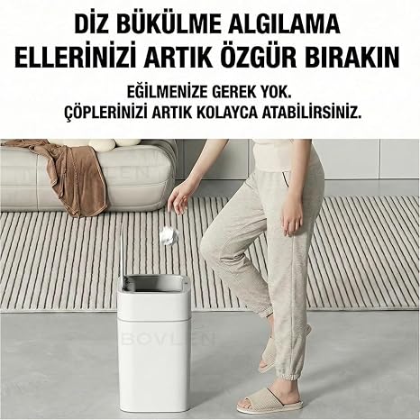 Mega Boy 22 Litre Otomatik Hareket Sensörlü Çöp Kovası, Banyo Çöp Kovası, Çocuk Odası Çöp Sepeti, Çöp Kutusu, (2 adet 1.5 V AA pil, piller pakete dahil değildir) 44x29.5x20 cm