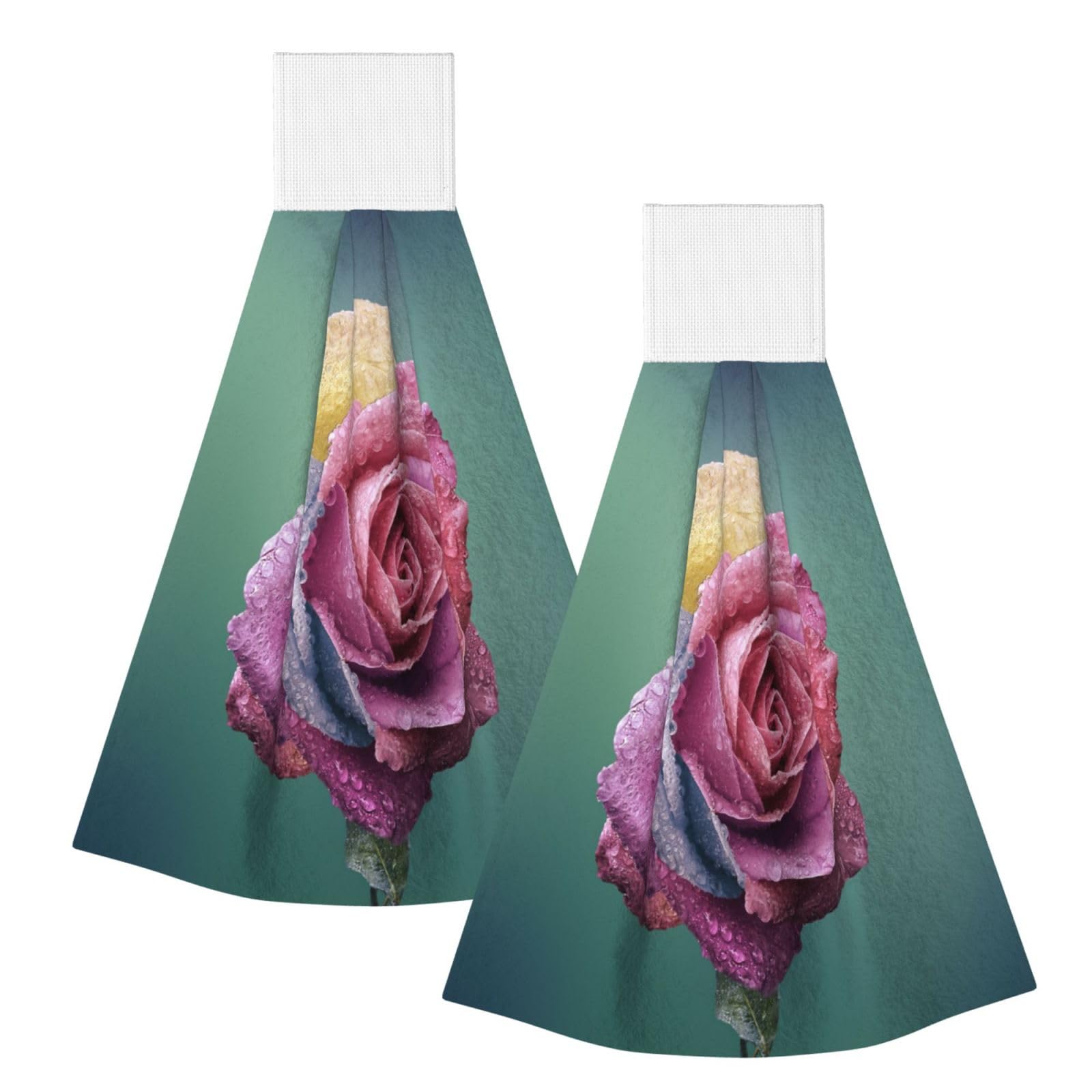 DOPKLNA Colorful Rose Romance Petals Plant, 2 Pcs Hanging Coral Fiber Hand Towels for Bathroom, Absorbent Kitchen Towels