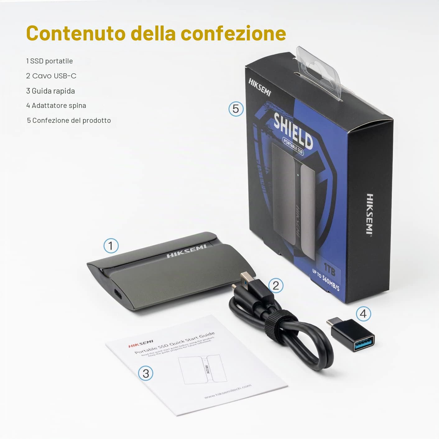 HIKSEMI Portatile SSD Esterno 2TB, Velocità Di Lettura Fino a 560MB/S, USB 3.1 Unità a Stato Solido per Android, Mac, PC, Latop, Desktop - T300S