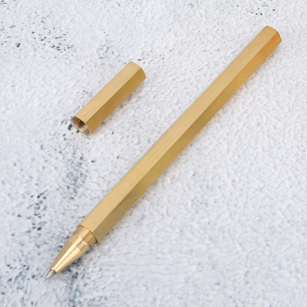 Ausla Penna Gel Esagonale in Ottone Spazzolato, Forniture per Ufficio Scolastico, con Scala, Ricarica Inchiostro Gel da 0,5 Mm (0,5 mm)
