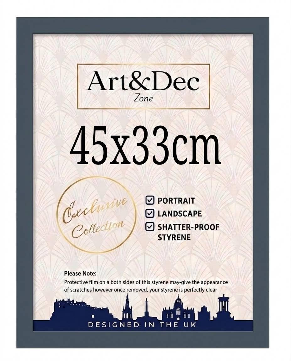 Art & Dec Zone® Modern Grey Picture Frame 45x33 cm – MDF Wood Finish, High-Clarity Shatter-Proof Acrylic Cover for Posters and Artwork — image 1