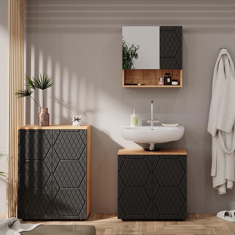 Vicco Mobile midi Irma, Antracite con struttura a nido d'ape, 60 x 81 cm, per la conservazione in bagno e abbinabile alla serie Irma