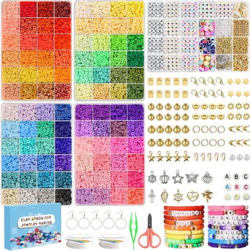 Dazhqp 20000 Clay Beads Bracelet Making Kit 96 Colours 5 Boxes Flat Polymer Heishi Beads Set for Friendship Jewellery Necklace Earring Making Kit with Charm Crafts Gifts for Teen Girls Kids Adults