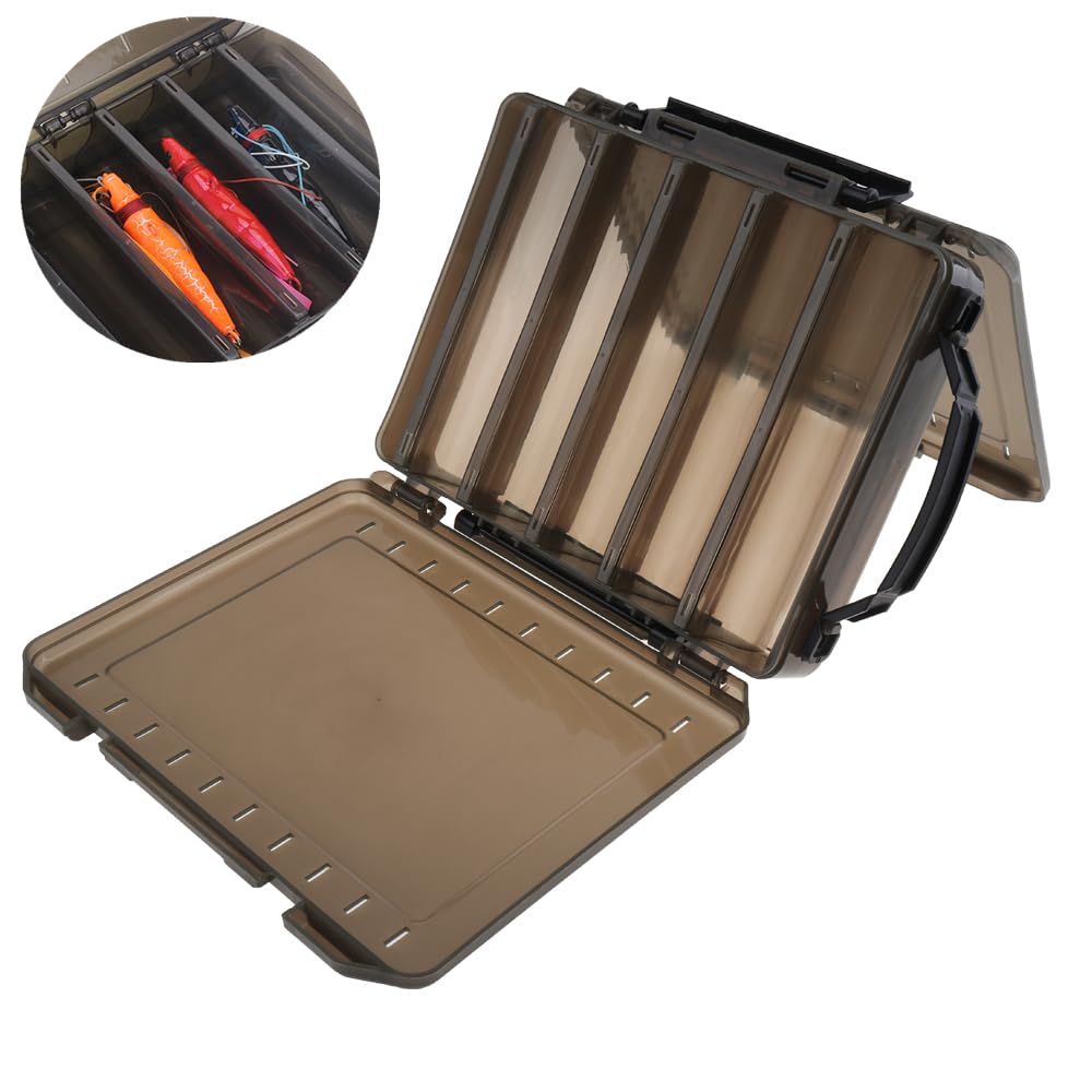 OriGlam Double Sided Fishing Lure Box Tackle Box with Handheld, 10 Compartments Fishing Bait Storage Box Container, Fishing Tackle Accessory Case (20x17x4.5cm)
