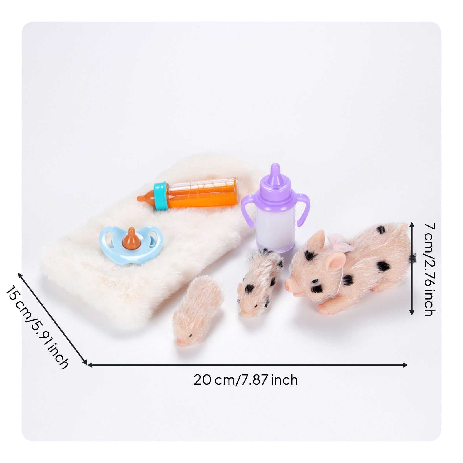 Giocattolo Set Maialini Fattoria Accessori Alimentazione Silicone Morbido Sensoriale Collezione Storie Inventate Gioco di Ruolo Bambini Scrivania, Set Famiglia Di 3 Maialini Con 4 Accessori