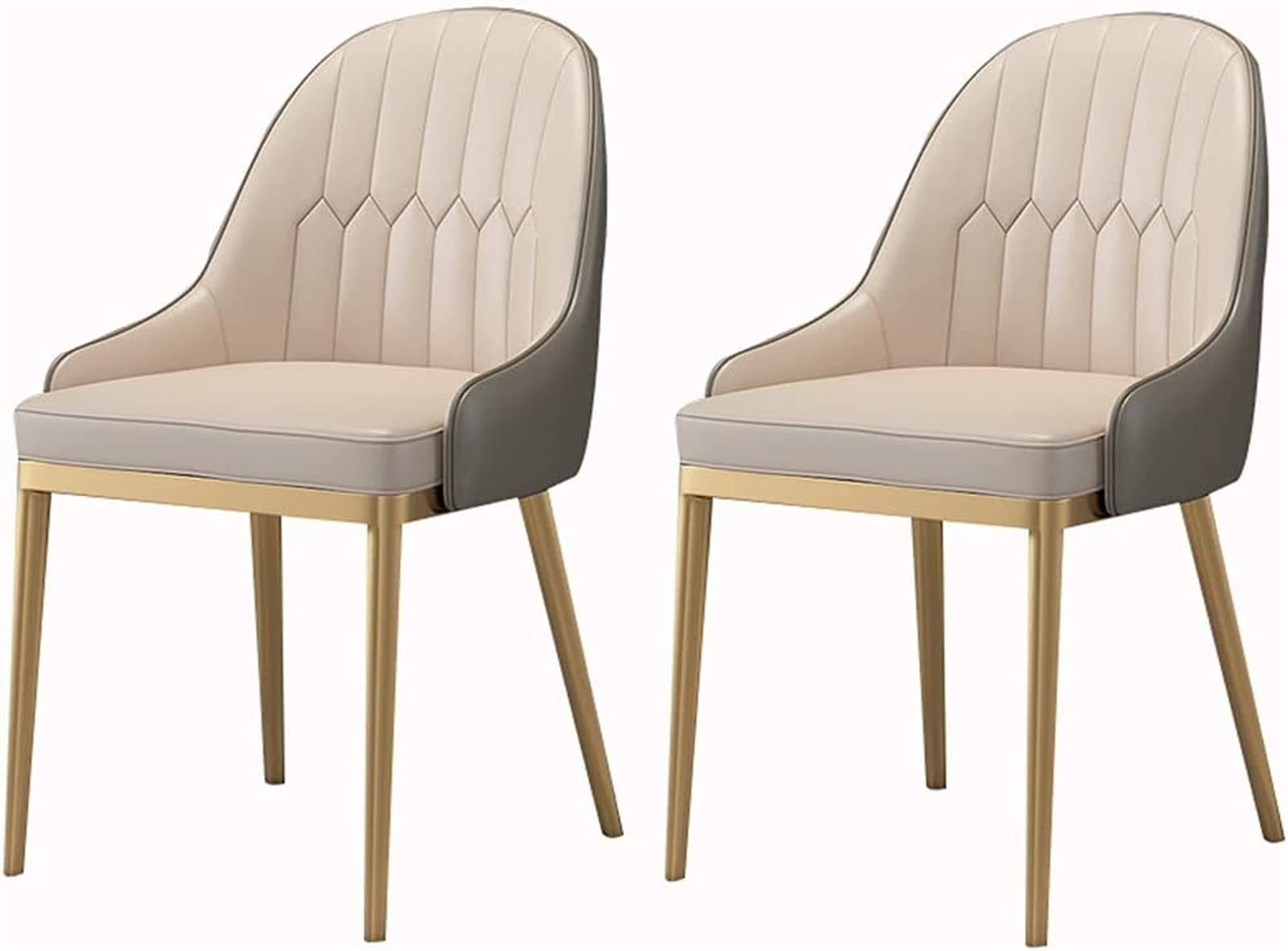 SJIALEN Modern Kitchen Dining Chairs Set of 2, Metal Legs Office Chair Leather High Back Padded Soft Seat Lounge Chair Kitchen Chair (Color : Beige, Size : 42x43x87cm)
