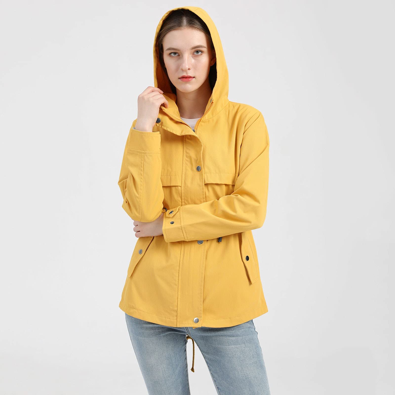 Generisch Chaqueta de verano para mujer con capucha, chaqueta de entretiempo para mujer, elegante, impermeable, ligera, resistente al viento, chaqueta de senderismo, transpirable, chaqueta funcional