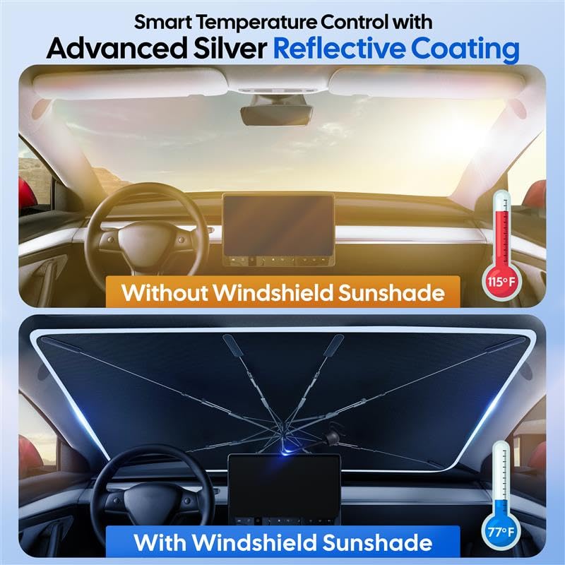 Image of EcoNour Foldable Windshield Sun Shade & Window Tint Fit for 2011-2016 2017 2018 Volkswagen Jetta Sunshade, Front Car Window Shades Sun Visor, UV Protection, Heat Blocker, Car Accessories