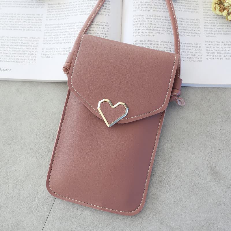 Bolsa para iPhone 12 Pro Smartphone de 4 a 7 pulgadas de piel sintética funda táctil corazón (rosa)