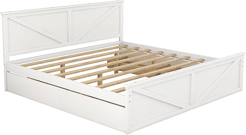 Miniatura 31 de Anwick Cama de plataforma de madera con 4 cajones de almacenamiento, base de cama de plataforma de madera maciza con cabecera y patas de apoyo para