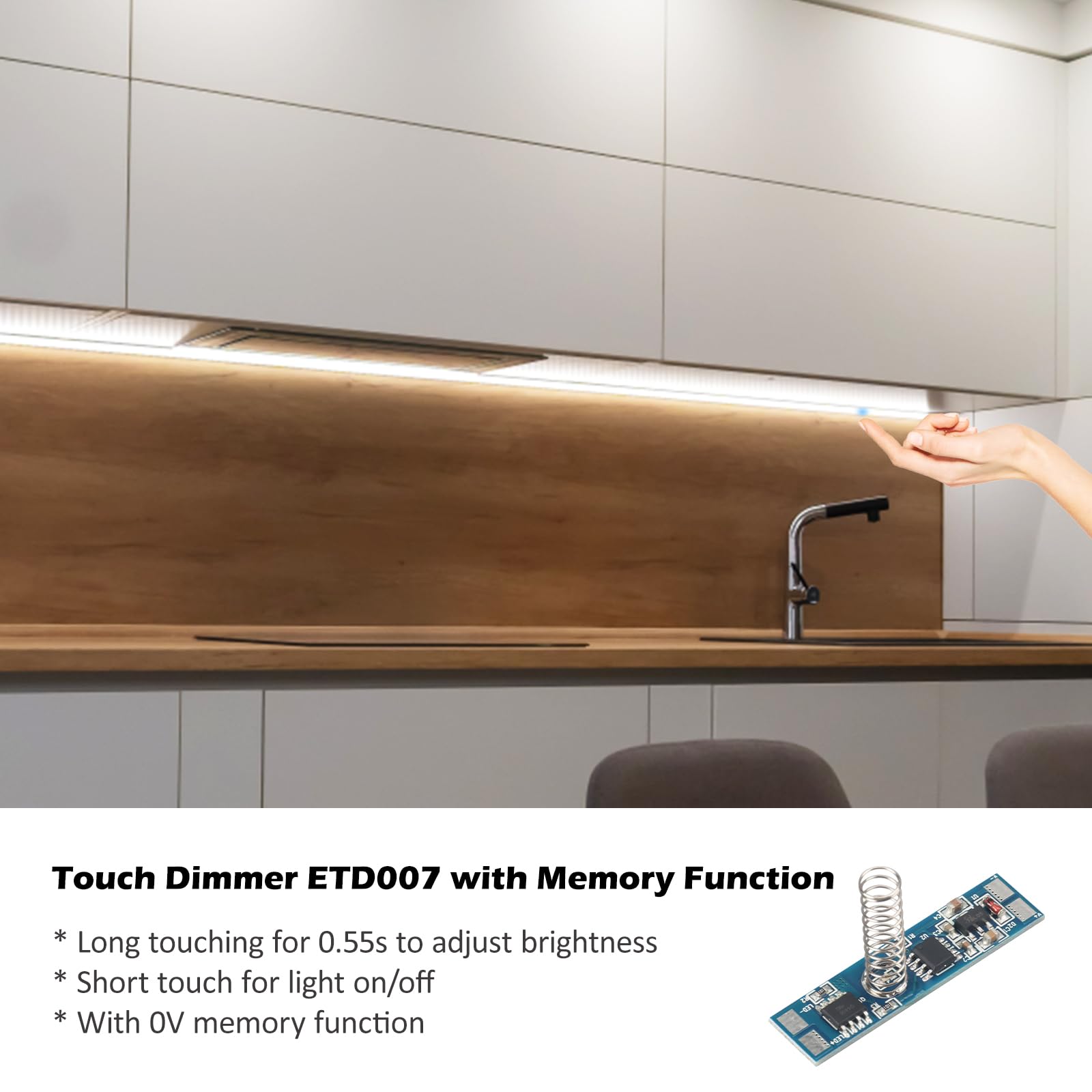 ZOREI Dimmer Touch LED para perfil de aluminio, con memoria incluso después de corte de corriente, 12 V, 24 V, 4 A, tamaño 40 x 10 x 2 mm (2)