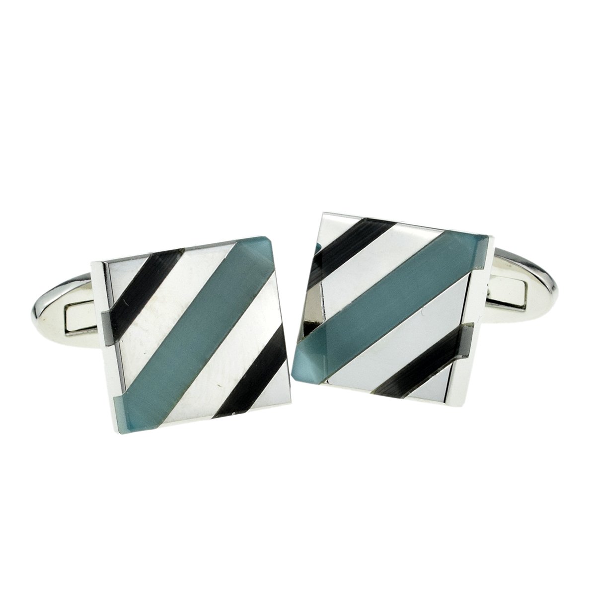 Gtr Blue, Teal Blue & Teal Acrylic Insert Cufflinks Presented In A Box