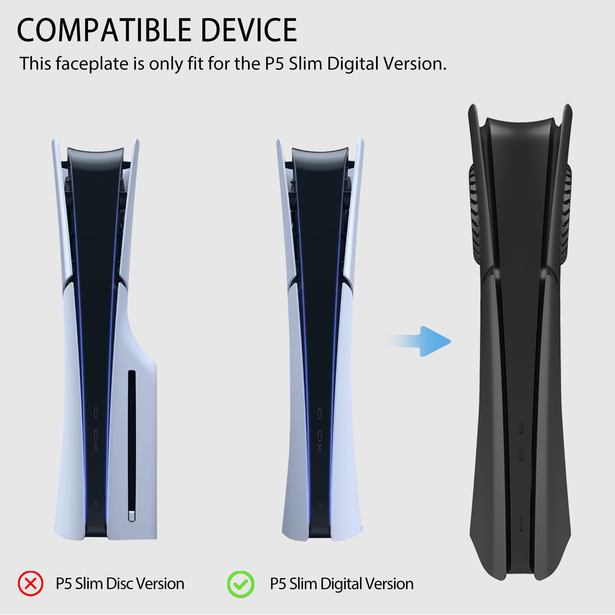 DOBEWINGDELOU Faceplate für PS5 Slim Digital Edition mit Lüftungsschlitzen und Staubfilter, Face Plate Konsole Abdeckplatten ABS staubdicht Ersatz Seite Shell Zubehör Gehä Schwarz