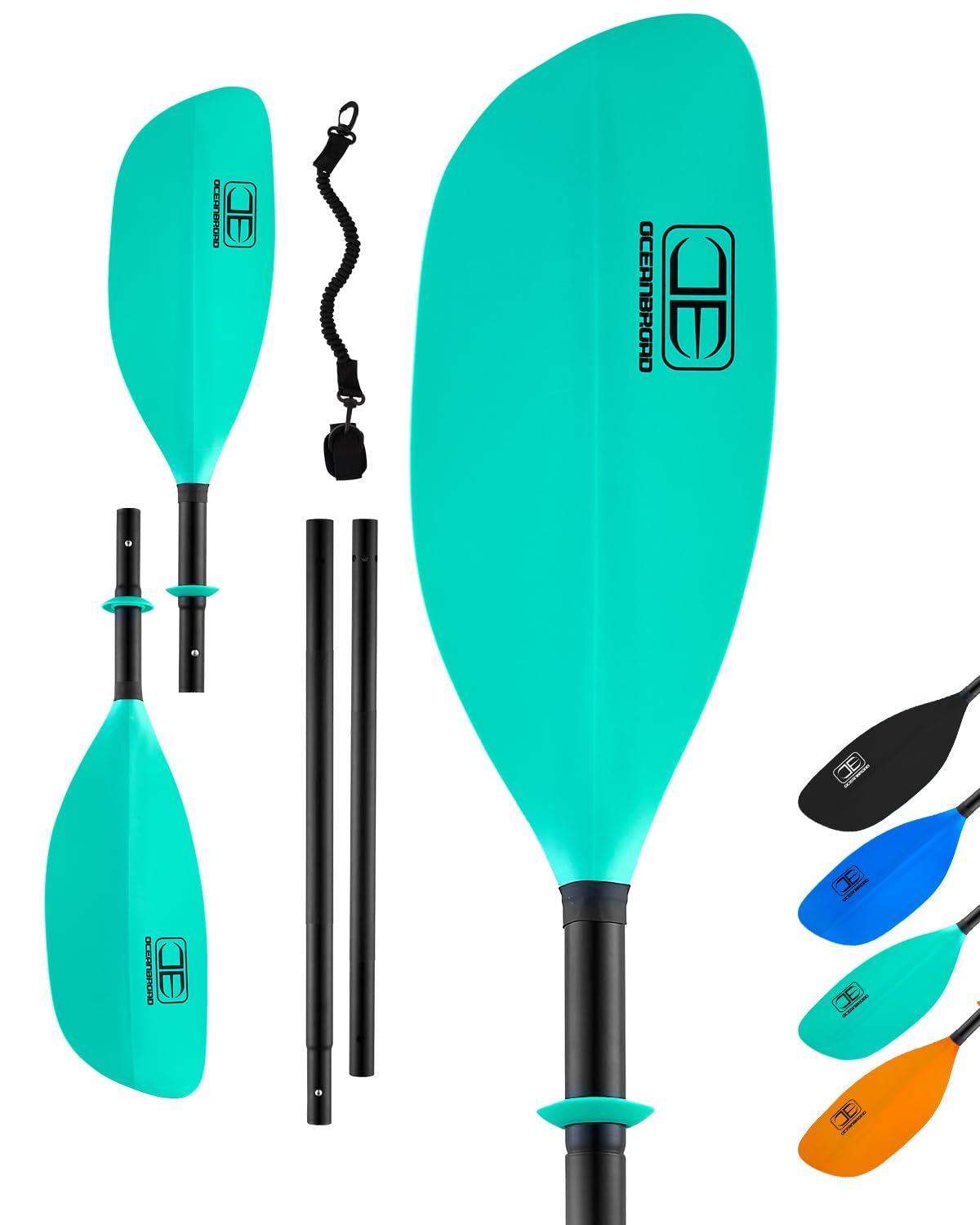 OCEANBROAD Kajak-Paddel, 230 cm, Schaft aus Legierung, schwimmfähig, für Kajak, Kanu, Bootfahren, 4 Stück