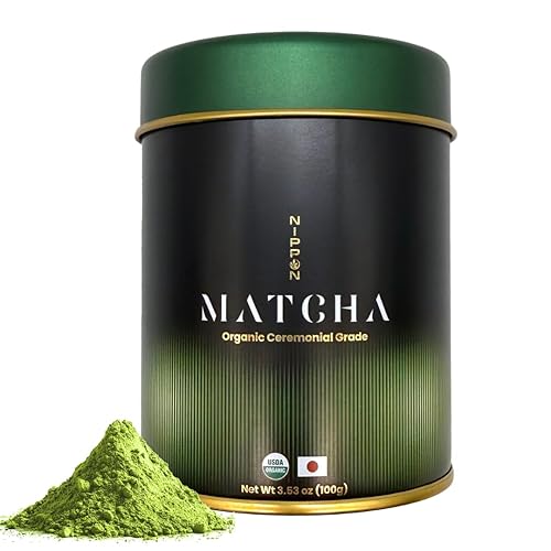 Nippon Matcha Polvo de té verde matcha japonés de grado ceremonial orgánico - Primera cosecha de Uji, Kioto - Certificado USDA, molido en piedra,