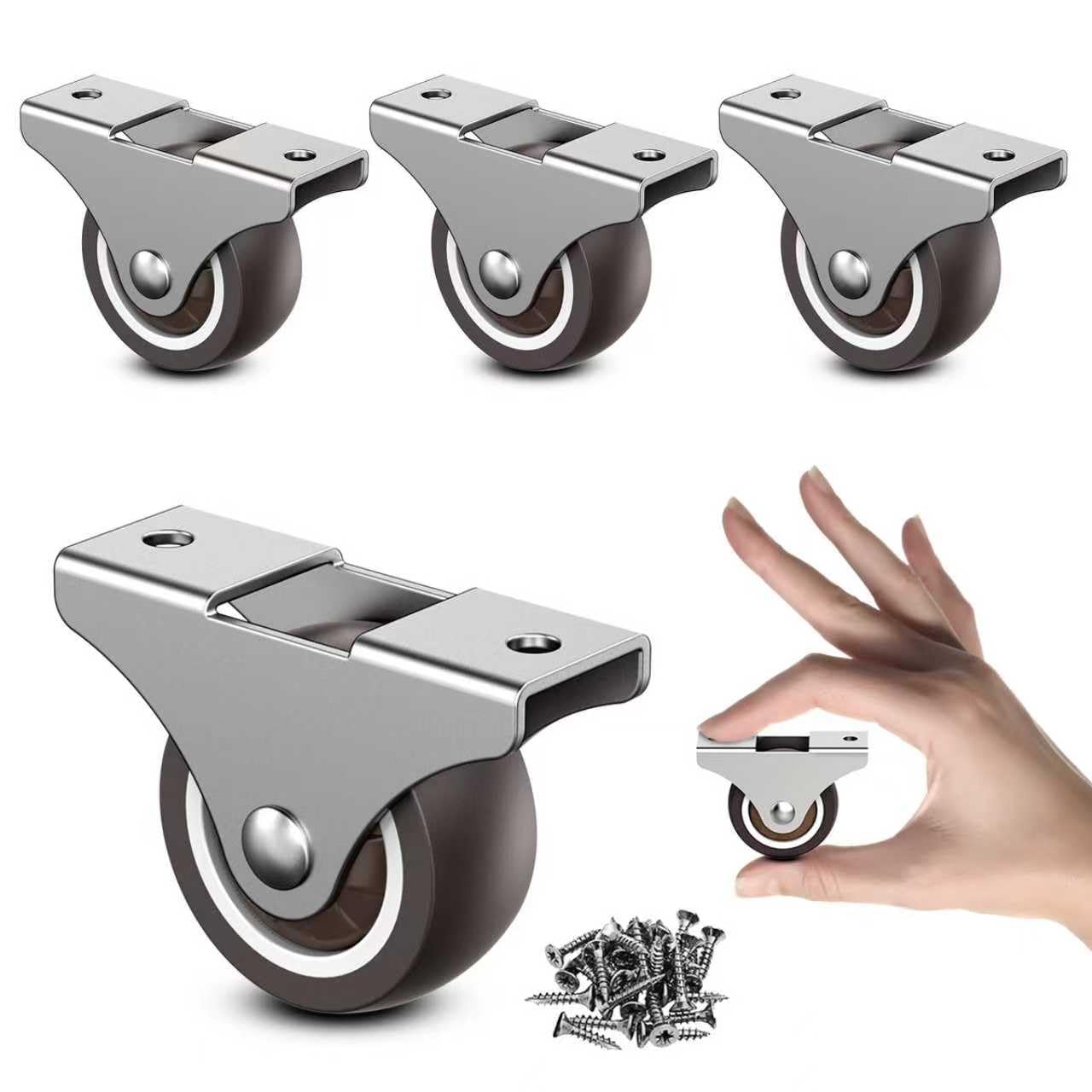 Photo 1 of 1.5 Inch Fixed Caster Wheels Low Profile Rubber Casters for Furniture Drawer Storage Bin Silver 4PCS