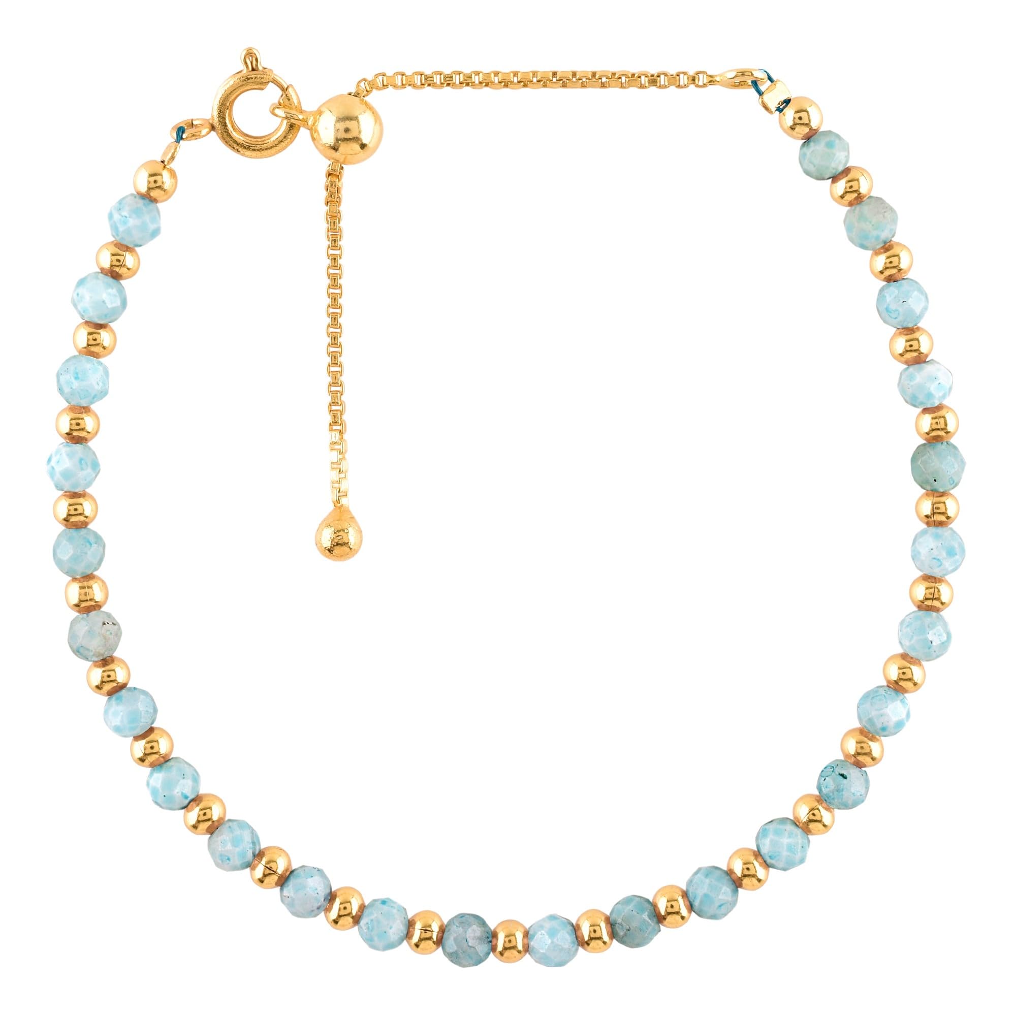 Natural Gemstone Bracelet for Women, Birthstone Jewelry, 18K Gold Plated Micro- Beads, Handmade Bolo Single Slider Chain, Healing Crystal, Christmas Gift, 10inch