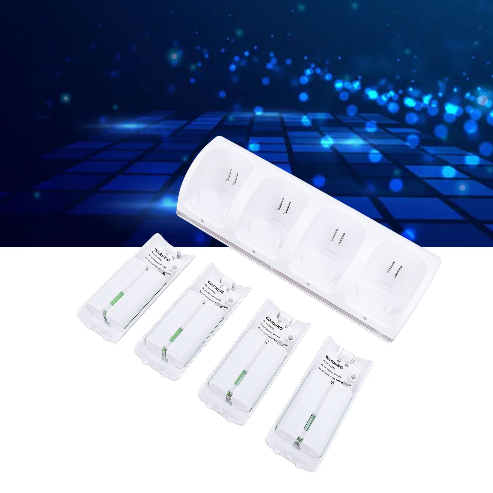 Cargador Remoto Wii, estación de Carga de Control Remoto para Wii con 4 Paquetes de baterías Recargables de 2800 mAh, baterías Recargables ABS para Wii, Control Remoto no Incluido (White)