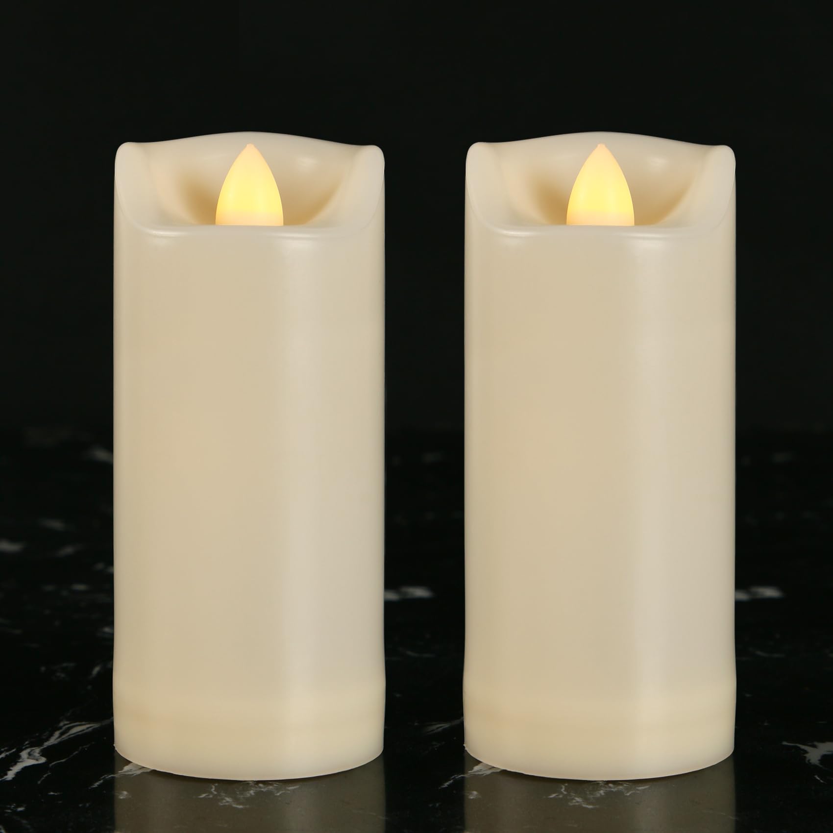 2" X 4" Battery Operated Flameless Candles with Timer, Waterproof Outdoor Flickering LED Pillar Candles for Home, Wedding Decoration, Slim Tall, Ivory Plastic, 2 Pack