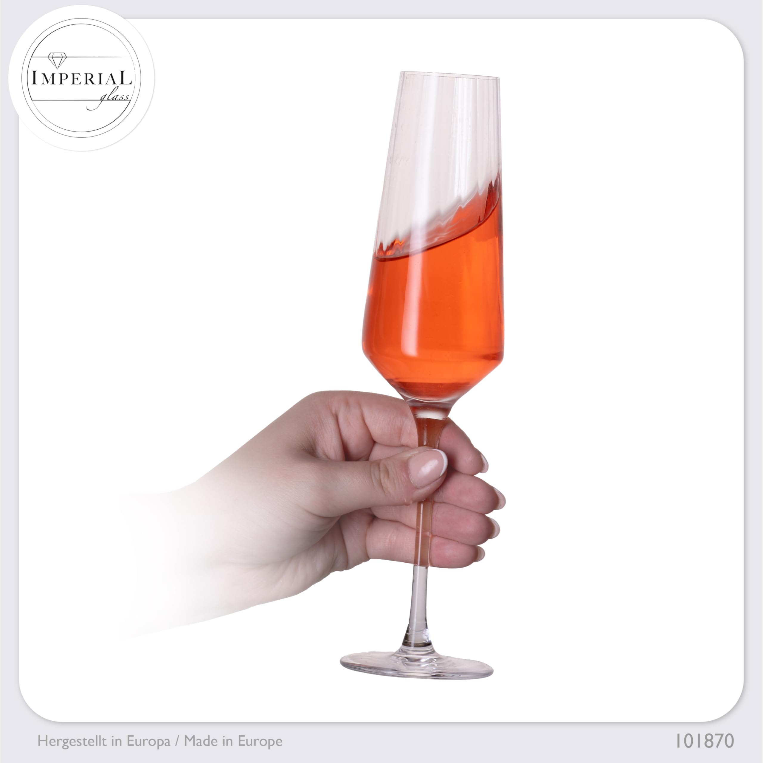 IMPERIAL Kieliszki do szampana 200 ml (maks. 230 ml) "London" zestaw 12-częściowy, żłobione kieliszki do szampana ze szkła kryształowego, nadają się do mycia w zmywarce