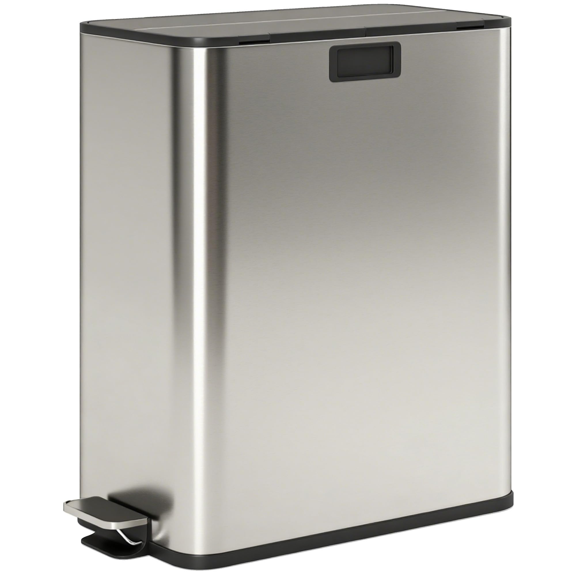 HOMCOM Dual Kitchen Bin with Soft-Close Butterfly Lid, 2 x 28L Stainless Steel Pedal Bin with Removable Inner Buckets, Fingerprint-Proof for Recycling and Waste, Silver Tone
