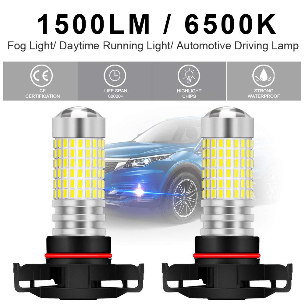 PSX24W 2504 Lampadine Fendinebbia a LED Xenon Bianco 3000LM 3014 SMD 144-EX Chipset con Proiettore per Obiettivo Auto Fendinebbia Fendinebbia 12-24 V (2-Pack)