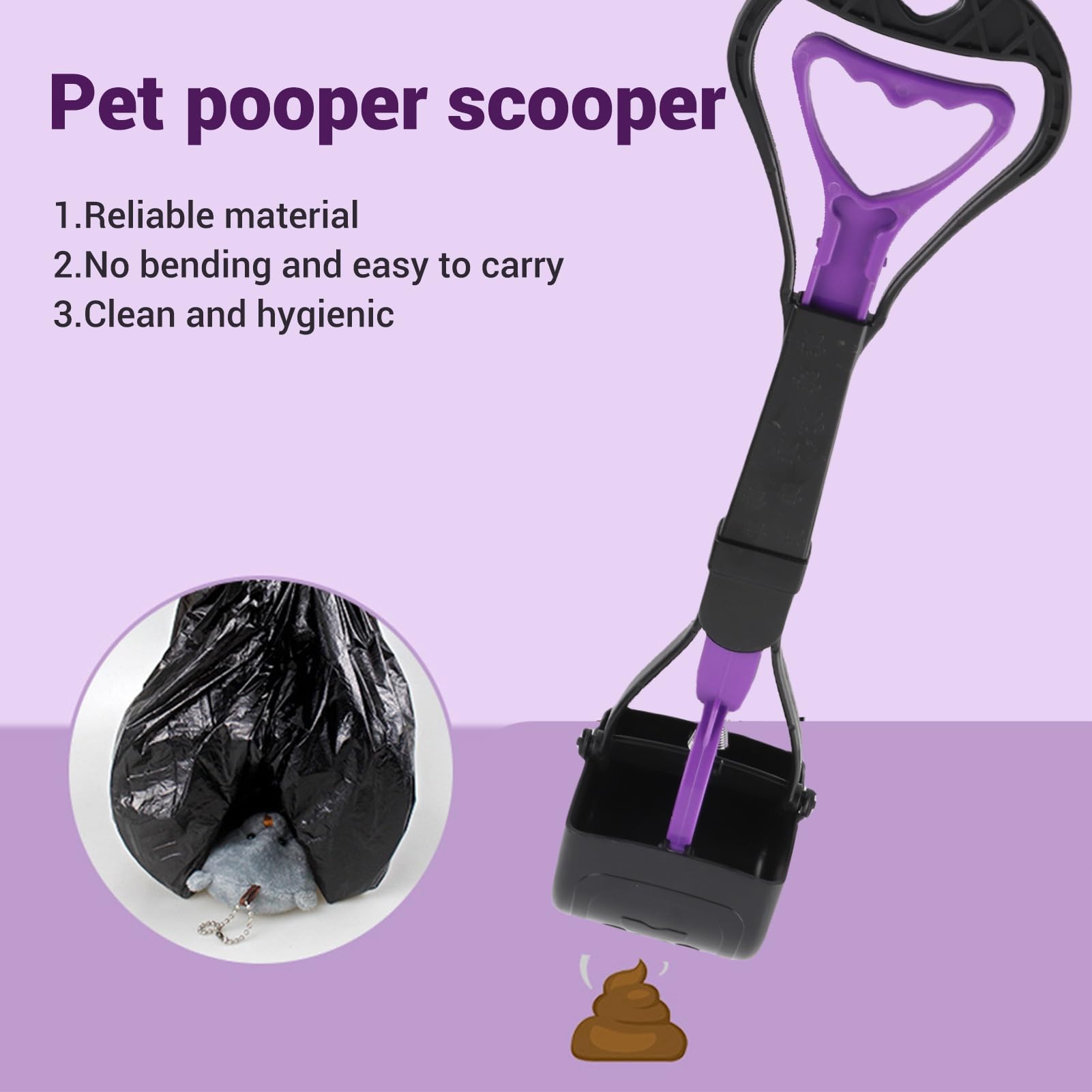 Paletta per Escrementi di Cane con Manico Lungo, Design Ergonomico Esteso con Bocca Larga Dentata per Cani di Taglia Medio-Grande, Materiale Plastico Robusto per la Pulizia dei