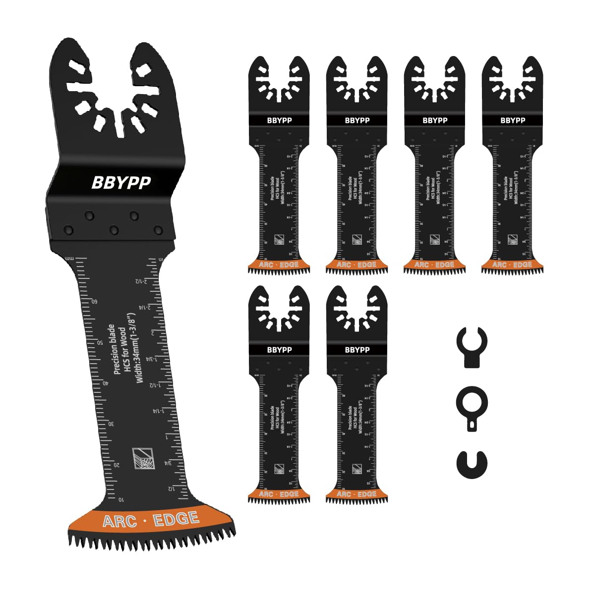 BBYPP 6pcs Curved Extra-Long Oscillating Saw Blades, 2-3/4 Inches Reach, Arc Edge Japanese Tooth Oscillating Multitool Blades Clean Cut for Wood, Plastic