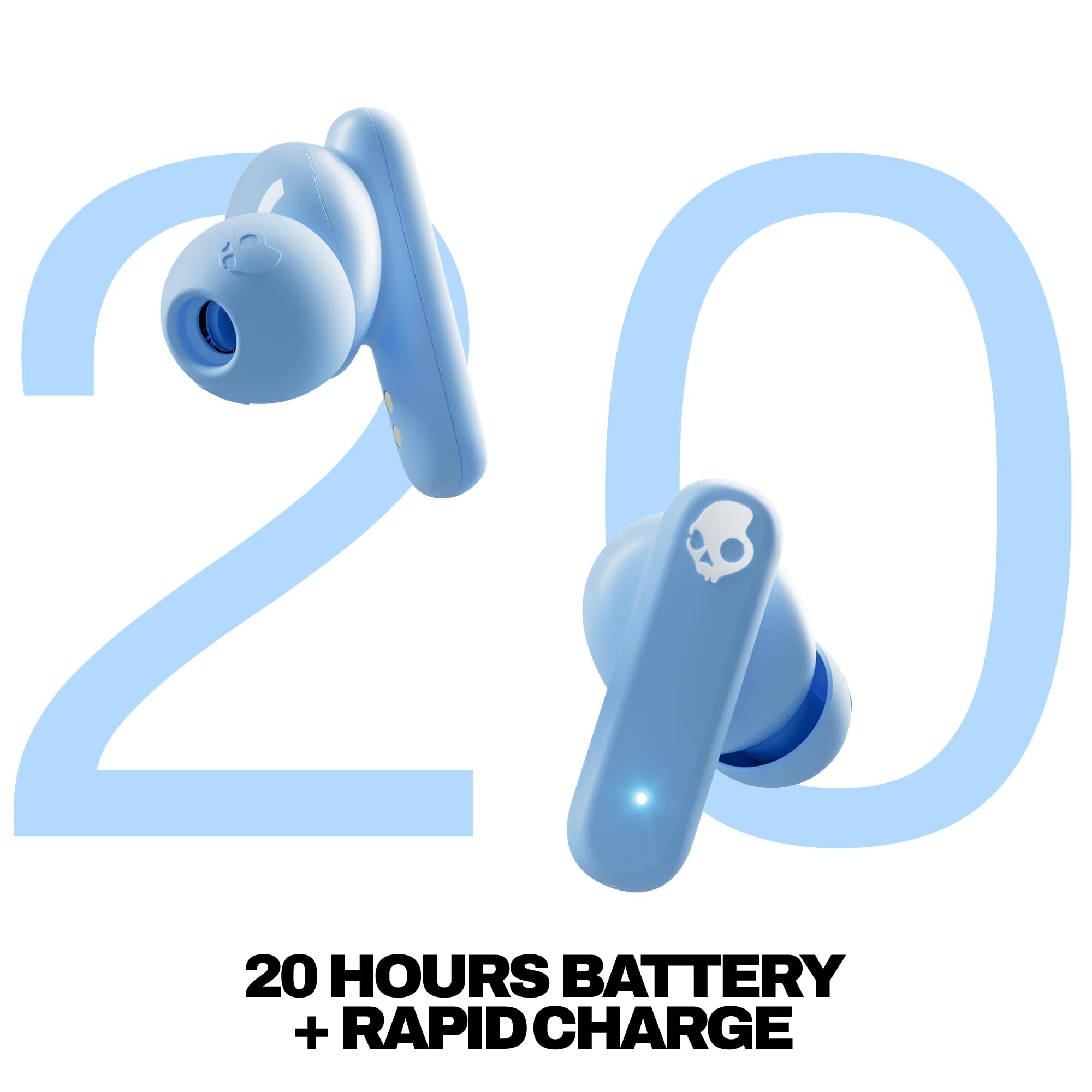 Skullcandy Smokin’ Buds Wireless Earbuds, Bluetooth-Kopfhörer - Hellblau – Ansicht 3