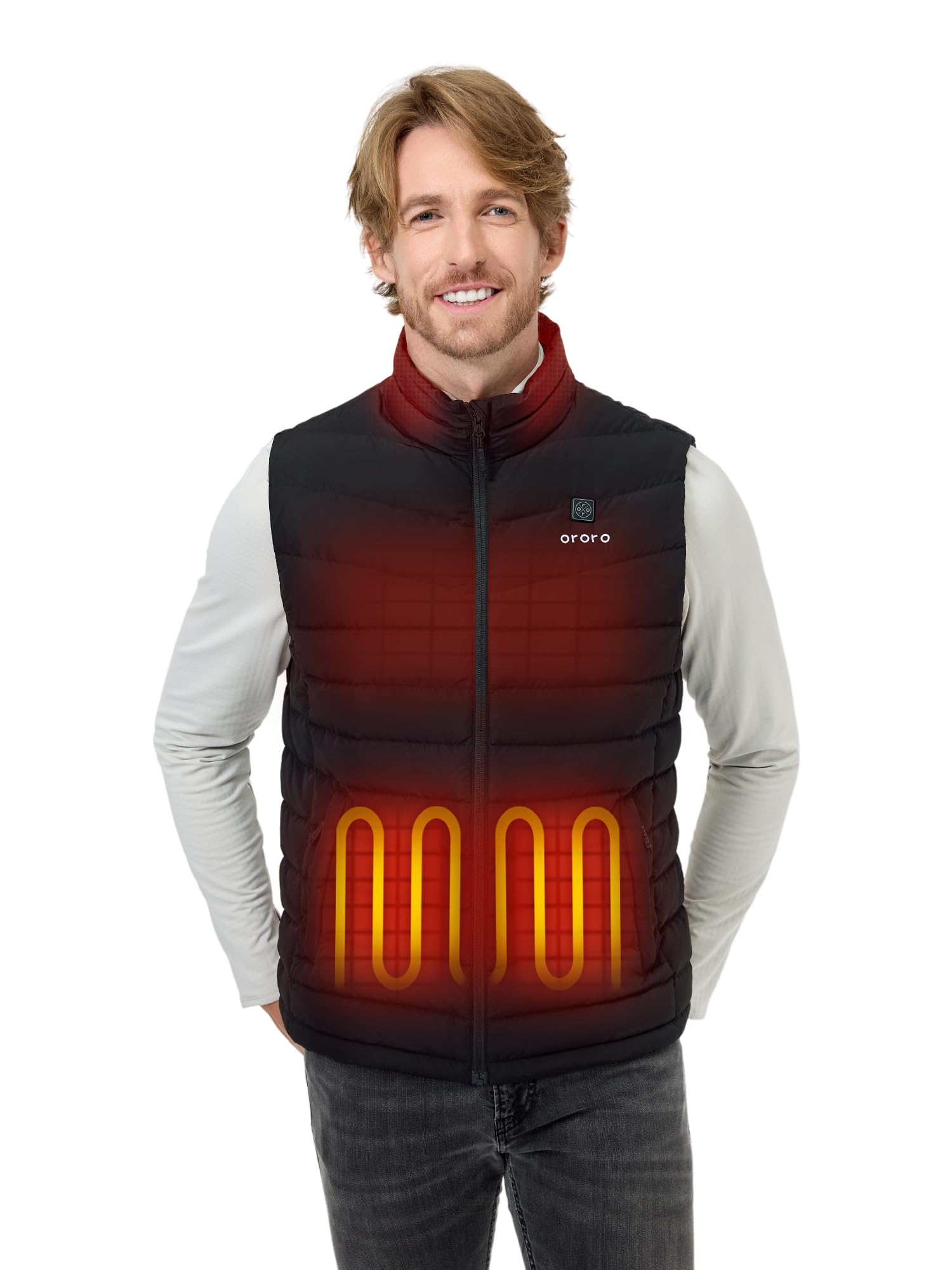 ORORO Men's Heated Down Gilet with 4800mAh Power Bank, Lightweight Heated Vest with 800 Fill Power Down (Neutral Black,XXL)