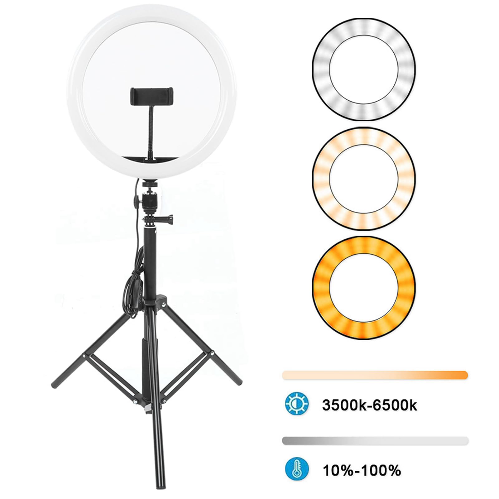 EMUKOEP Ringlicht, Dimmbares LED-Fülllicht für Make-up, Video, Studio, Verstellbares Stativ 12 Zoll mit Handy-/Tablet-Clips