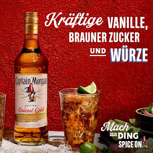Captain Morgan Original Spiced Gold, Blended Rum, Gewürze und Vanille-Aromen, Karibisches Flair, für Cocktails & Longdrinks, Spirituose, CMSG, 35% vol, 1000ml Einzelflasche, 1l