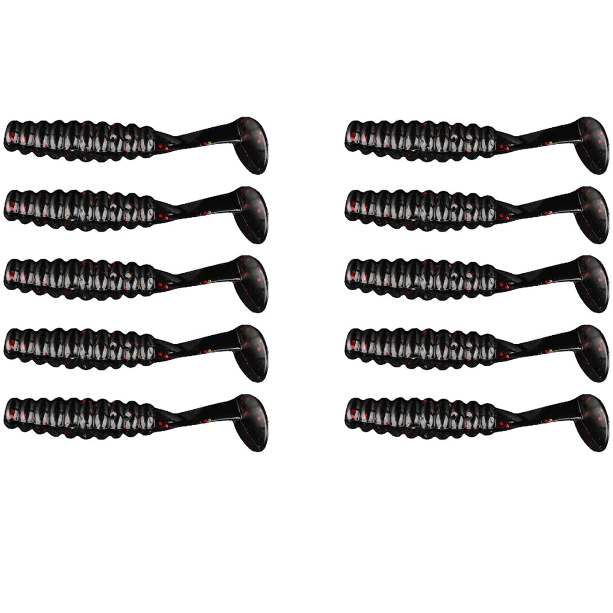 FOLANDO 30 Pcs T-Tail Soft Lure Worms with Laser Reflectors, 5cm Wavy Fish Baits for Bass & Perch, Scented Paddle Tail Grubs for All Water Conditions