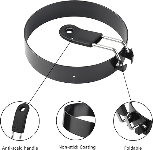Miniatura 2 de 4 anillos de huevo grandes de 6 pulgadas para panqueques y 4 moldes de huevos fritos de 3.5 pulgadas, anillo antiadherente de acero inoxidable para