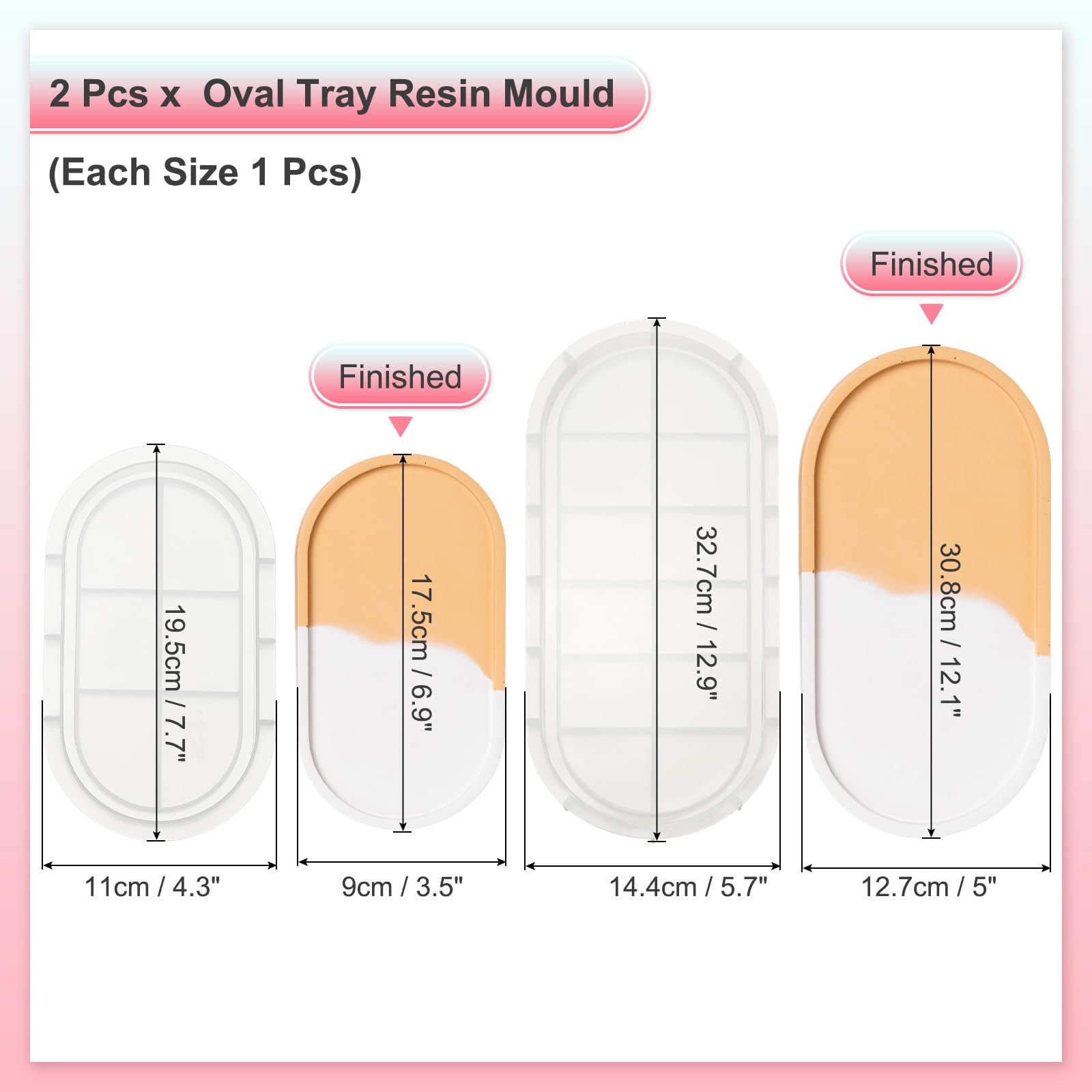 PATIKIL 12.1 Inch/ 6.9 Inch Oval Tray Resin Mould with Edge - Image 2